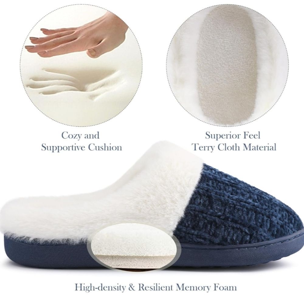 Amazon NEW IN BOX Navy Blue & Cream Clog Slippers, 9 - Picture 5 of 8